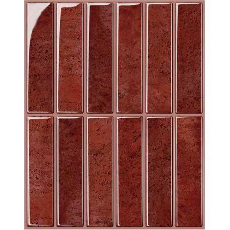 Crédence autocollante pour cuisine, lot de 10, sticker mural pour salle de bain, autocollant 3D style métro en vinyle, imperméable, 25,4 x 20 cm, rouge (1/5)