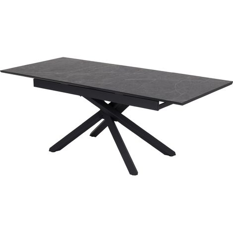 Mesa de comedor/cocina extensible 200 - 160 x 90 x 76 cm TAYLOR con tablero de melamina de 25 mm efecto mármol y estructura de metal negro - MOG CASA (1/5)
