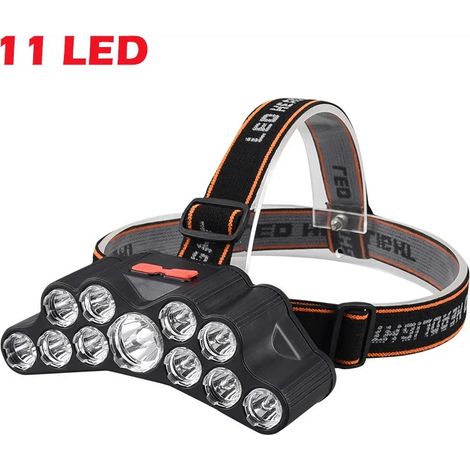 Lampe frontale LED (11 LED) à éclairage puissant, rechargeable par USB, avec batterie 18650 intégrée, idéale pour la pêche et les activités de plein air. (1/5)