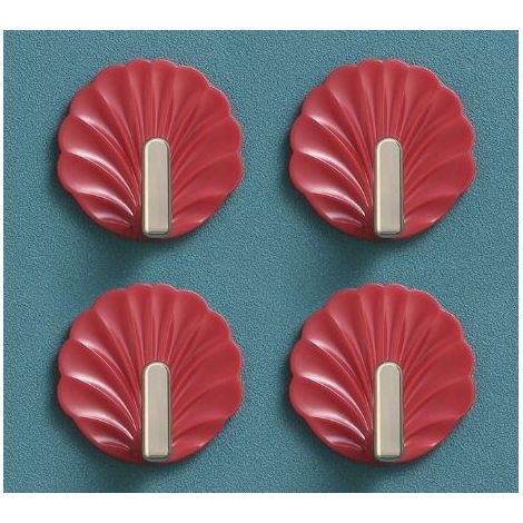 Wandhaken in Muschelform – rot, niedliche Wandhaken in Muschelform, selbstklebende Haken zum Aufhängen von Handtaschen und Handtüchern (1/5)