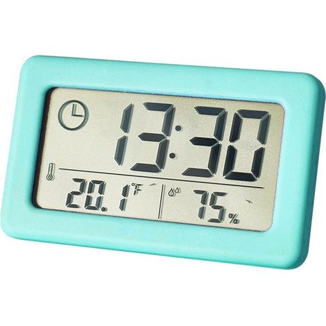 Horloge Électronique LCD, Température Humidité avec Grand Écran ℃/℉ 12/24 Heures Suspendu Debout Batterie Mince-Bleu (1/5)