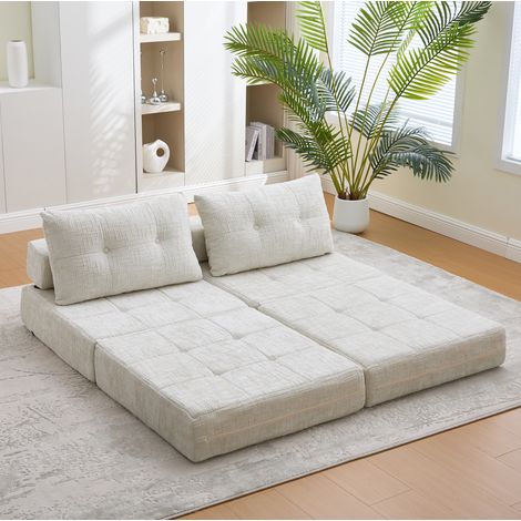 Canapé-lit pliable avec coussins, 79 x 79 x 57 cm, chenille beige DESVIAE (1/5)