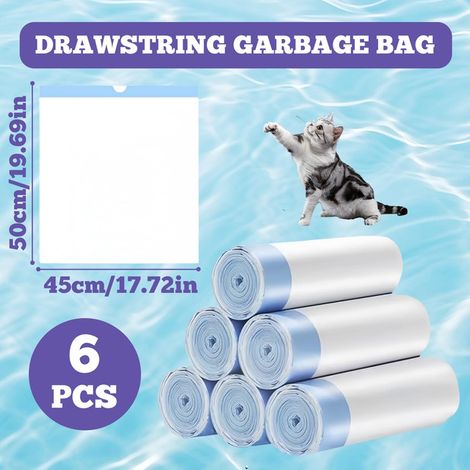 Sac Poubelle Cordon pour Litière Chat Solide et Étanche 45x50 cm - Lot de 6 Rouleaux