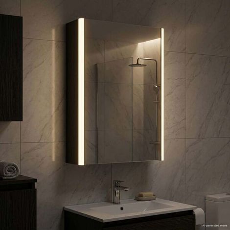 Armoire Miroir De Salle De Bain Chêne Noir 33 X 11,5 X 50 Cm, LED, Mural (1/4)
