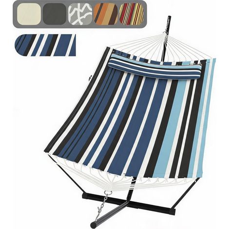  2 Person Hammock with Stand for Outside, Double Hammock with Stand and Pillow, Max 450 Lbs Capacity with Balance Rope, Large Hammock for Outdoor Patio Backyard Poolside (1/5)