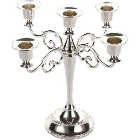 Portavelas MINKUROW Portavelas De 5 Brazos Portavelas Como Decoración De Mesa Para Navidad Y Acción De Gracias (Plata) (1/4)