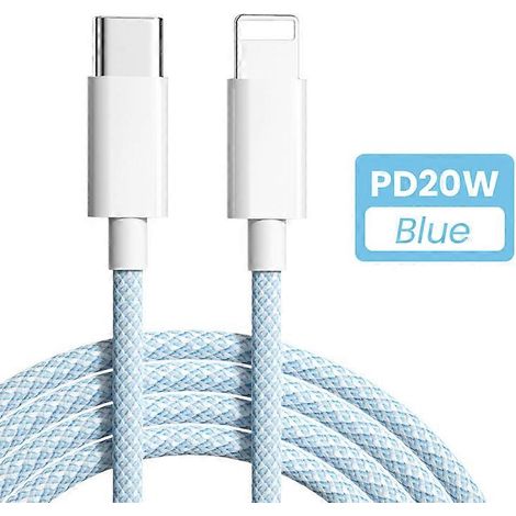Câble USB-C PD 20 W compatible avec iPhone 14, 13, 12 Pro Max et 12 Mini/Pro Max. Câble de données USB Type-C (bleu). (1/5)