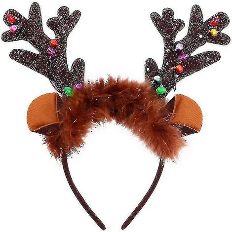 Bandeau de Noël cerf lumineux avec clochette, accessoire de coiffure pour les fêtes de Noël et les enfants (1/5)