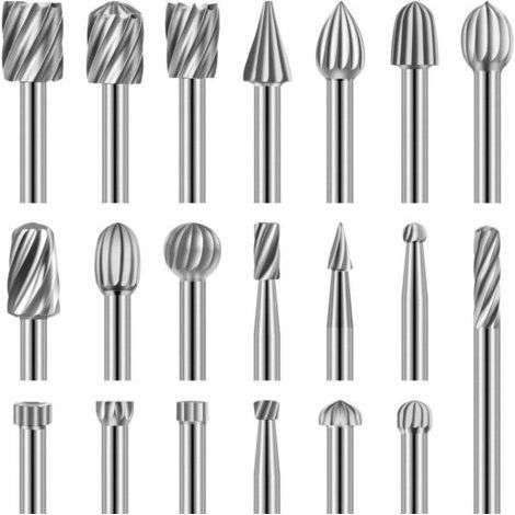 20pcs Rotary Burr Set, High Speed Steel Carving Tool with 3mm Grinding Head for Woodworking, Carving, Engraving, Drilling (1/5)