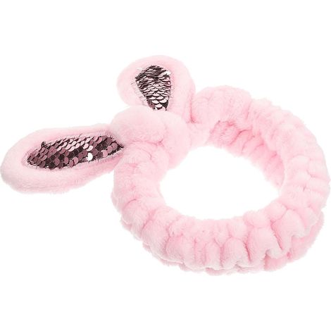 Women's Pink Plush Rabbit Headband, Wide, Elastic, Comfortable (1/5)