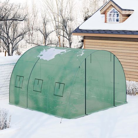 WOLTU Gewächshaus Foliengewächshaus, Folientunnel mit Tür 6 Fenstern, Folienzelt Tomatenhaus Winterfest für Aufzucht Tomaten, aus Stahlrohr PE, 300x300x200 cm, Grün