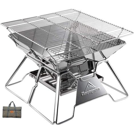 Faltbarer Campinggrill, tragbarer Holzkohlegrill aus Edelstahl, 14 Zoll, mit Tragetasche MT-2