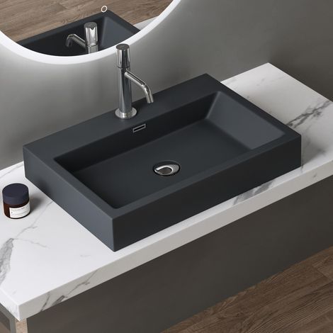 doporro Lavabo Sobre Encimera Colossum06 Lavabo suspendido de diseño 60 cm en antracita mate lavamano de mármol fundido (1/5)