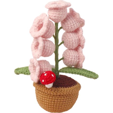 Plante Artificielle Tricotée - Décoration Intérieure Bureau Voiture Chambre - Pot en Tissu Rose - 15 x 11 cm - 1 Pièce (1/5)