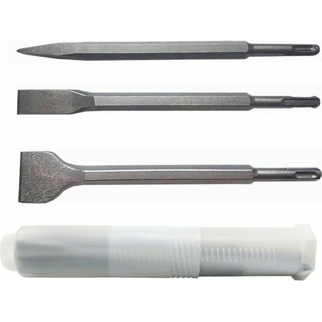 Burins SDS Plus, Set 3 (Burin Large, Burin Plat, Burin Pointu) pour Perceuses Légères et Marteaux à Percussion Travail Standard dans le Béton Carrelage Bloc de Construction-Crezuo (1/5)