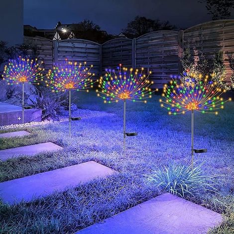 Lot De 4 Lampes Solaires De Feu D'artifice - 120 Led - 40 Fils De Cuivre - Décoration De Jardin - Pour Allée, Allée (multicolore) (1/5)