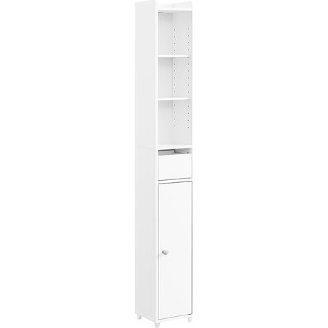SoBuy Mobile Bagno Salvaspazio Colonna Alta Mobiletto Bagno Stretto con Anta e Cassetto Armadietto Bagno Multiuso Mobile Alto per Lavanderia e WC 20x20x145cm BZR34-K-W