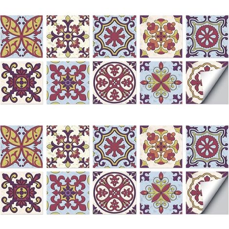 20 piezas, Adhesivos para azulejos, Adhesivos 3D para escaleras, Estilo vintage, Fácil de instalar, Para cocina, baño, sala de estar, 20 x 20 cm (1/5)