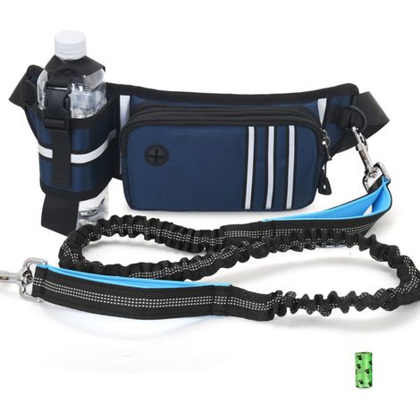 Laisse de chien mains libres avec pochette à fermeture éclair, porte-bouteille d'eau, ceinture réfléchissante pour course à pied, sac de taille pour jogging et marche en extérieur (1/5)