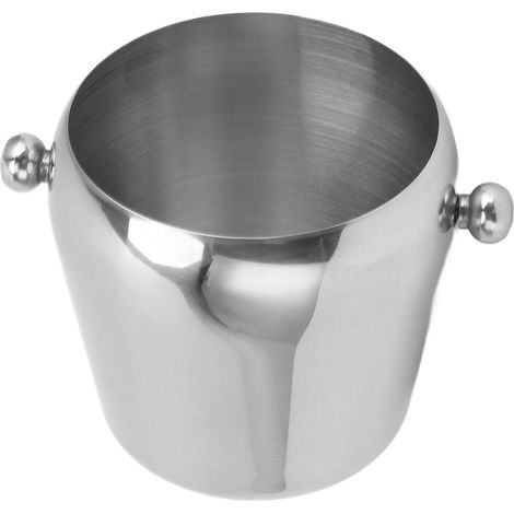 Seau à glace en acier inoxydable, seau à champagne, seau à vin rafraîchissant, bac à boissons avec poignée lisse pour bars et fêtes à domicile, argent, petit modèle 1L (1/5)