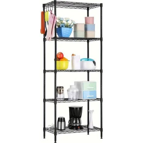 Estantería metálica de cuatro niveles para cocina, color negro