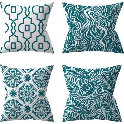 Lot de 4 Housses de Coussin d'extérieur, Plante Verte,Coussins Décoratifs pour Jardin (45 x 45 cm, Turquoise) (1/5)