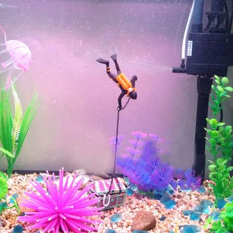 Figurine Plongeur - Décor Aquarium avec Effet de Mouvement par Bulles d'Air - Résine et Plastique - Noir ou Orange - 1 Pièce (1/2)