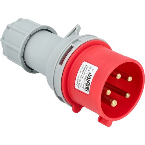 Jandei - Conector de potencia industrial 32A 4P+E 6H Macho Aéreo Recto 240-415Vac IP44