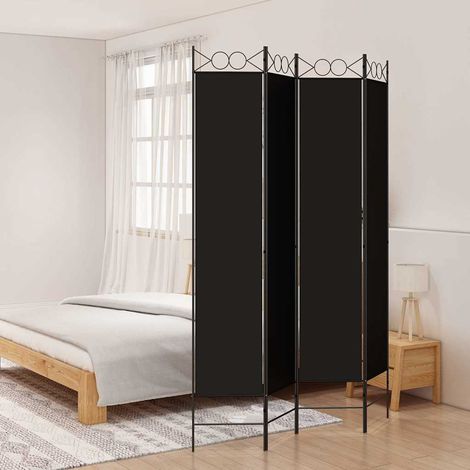 vidaXL Biombo divisor de 4 paneles de tela negro 160x220 cm (1/5)