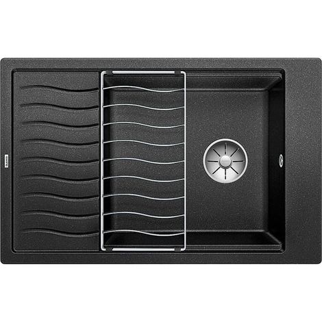 Blanco Fregadero ELON XL 6 S PuraDur en Silgranit 78x50cm taza XL reversible + escurridor de acero inoxidable, Negro (525883) (1/3)