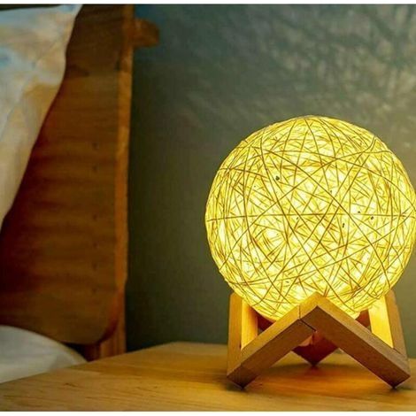 LED-Nachtlicht, Nachttischlampe, Rattan-Holz, Atmosphärenlicht, USB wiederaufladbar. Die Schlafzimmertischlampe verwendet eine LED-Lichtquelle, das Licht ist weich und die Lebensdauer beträgt ca. (1/3)