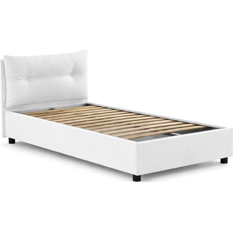 Dmora - Cama individual Daais, Cama contenedor con revestimiento de tela, 100% Made in Italy, Apertura frontal, adecuado para colchón 80x190 cm, Blanco
