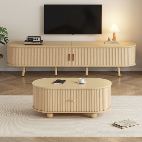 Mueble TV y mesa baja ovalada con cajones y estantes HAVRYA (1/5)