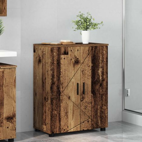 Meuble de salle de bain avec portes, bois d'ingénierie et métal, bois ancien, 60 x 35 x 80 cm - PANGIVO (1/5)