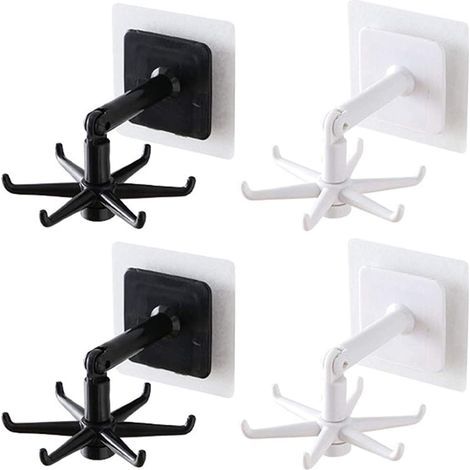 360° Rotating Folding Hook, 4 Pieces 6 Claws 360 Degree Rotating Hooks, Nail-Free Rotating Hooks, for Kitchen, Home, Bedroom, Office, 772.5cm (White/Black) (1/5)