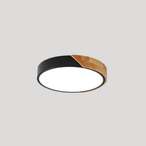 Plafonnier LED - 18W - 600lm - 30x30x5cm - Noir - IP42 - 6000K - Acrylique Fer Bois (1/4)