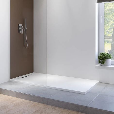 Receveur de douche 90 x 140 cm en marbre synthétique blanc effet pierre Paros (1/4)
