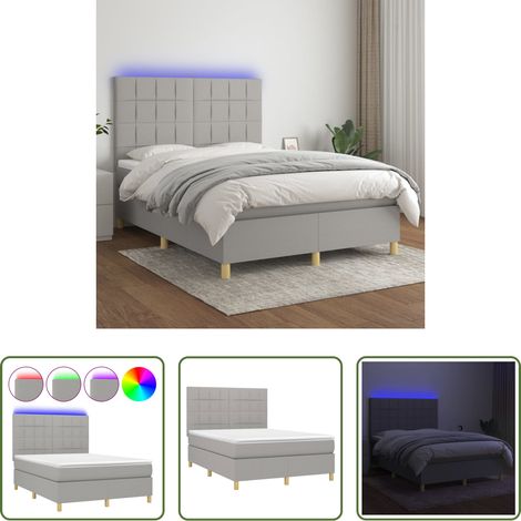 Sommier tapissier - Sommier à lattes de lit et matelas et LED Gris clair 140x190 cm (1/5)