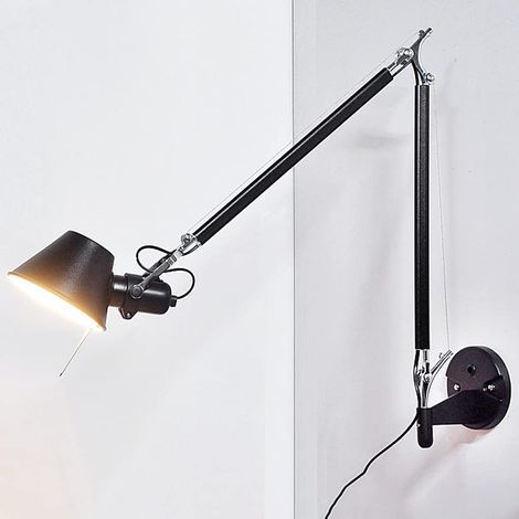 BOMCLAP Applique murale pour chambre, applique à bras long pivotant, avec prise, bras télescopique réglable, lampe de bureau, E27, ampoule non incluse. (1/5)