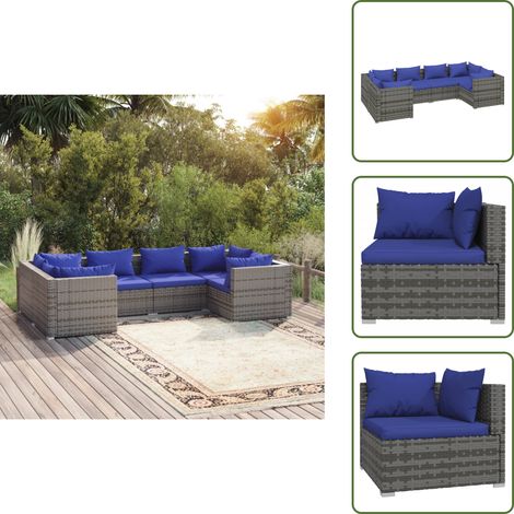 Salon de jardin 6 pcs avec coussins résine tressée gris - Salon De Jardin - Meuble De Jardin - Ensemble De Meubles De Jardin - Mobilier De Jardin - Résine Tressée