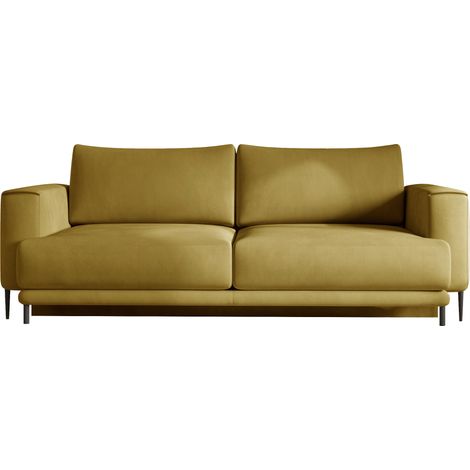 Canapé droit convertible coffre velours DAVINA - Pieds métal noir-Jaune moutarde (1/5)