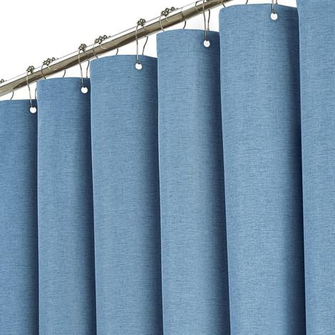 1 Rideau de douche, 180x180 cm, Polyester, Texture lin, Imperméable, Anti-moisissure, Avec 12 crochets, Pour salle de bain