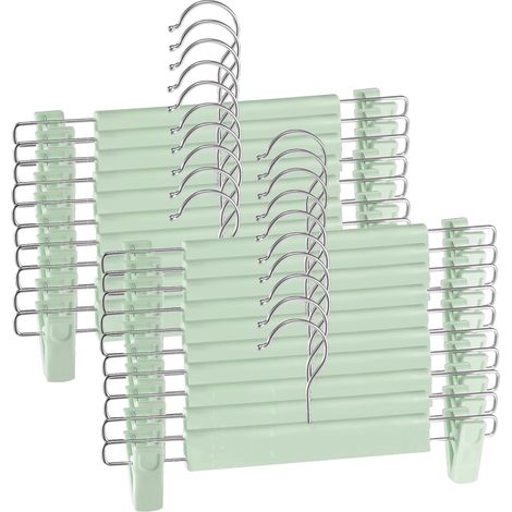 Trintion Trouser Hanger, 10Pack Skirt Hangers with Clips, Space Saving Heavy Duty Non-Slip Adjustable Clips Hooks for Organizing Trousers, Skirts, Jeans, Towels, and Sheets Mint Green (Mint Green) (1/5)