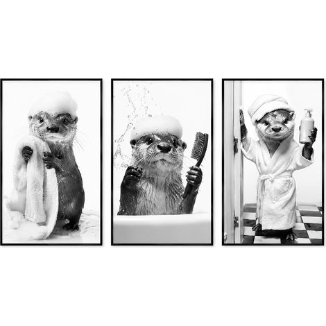 3 Posters Loutre 21x30cm – Images Drôles pour Salle de Bain Sans Cadre, pour WC, Toilette, Amoureux des Animaux, Imperméables, Déco Murale, Cadeau (1/5)