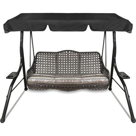pair Auvent de remplacement pour balançoire de jardin, housse de rechange, auvent de balançoire, auvent de balançoire d'extérieur pour balançoire de jardin 3 places (195 x 125 x 15, Noir)-Fei Yu (1/5)