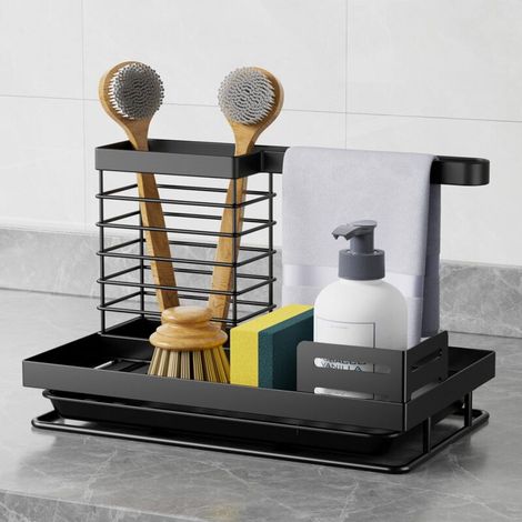 Porta spugne da lavello da cucina con vassoio raccogligocce, organizer per spugne, saponi e spazzole da lavello da cucina