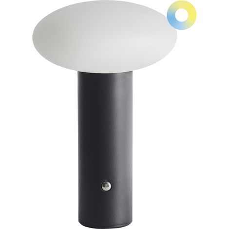 Lámpara de mesa moderna de hierro PE para interior con luz LED inalámbrica seta negra Buayan (1/5)