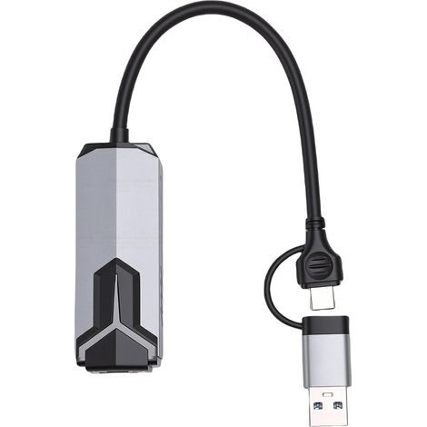 Adaptateur 5G USB C vers Ethernet, 2 en 1 Double Port Type C vers RJ45, Convertisseur Externe USB vers RJ45, Adaptateur Réseau 5 Gbit/s avec Réveil sur LAN et Dissipation (1/5)