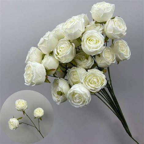Roses Artificielles - Bouquet 3 Têtes - Décoration Intérieure et Événements - Rouge Blanc Champagne - Pour Mariage et Saint-Valentin (1/5)