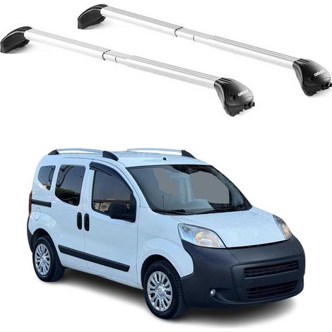 OMAC Barres de toit transversales certifiées TÜV pour Peugeot Bipper 2008-2017 – Verrouillables (4 antivols) – Charge max 100 kg – Sangle inox + protection caoutchouc Argent (1/4)